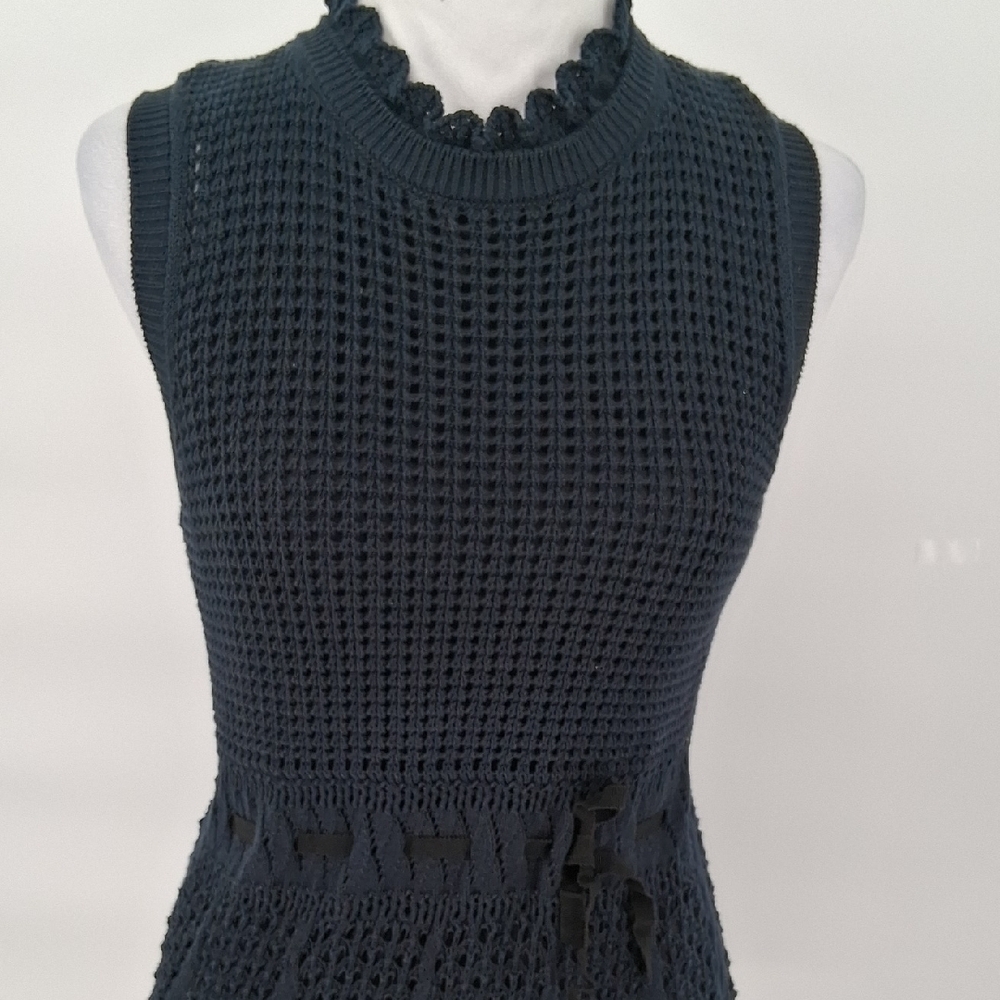 RED Valentino Navy Crochet Cotton Fit & Flare Dress Made in Italy Size Large - Picture 7 of 13